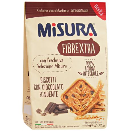 Печенье Misura "Fibrextra" из цельнозерновой муки с кусочками темного шоколада 0,29кг