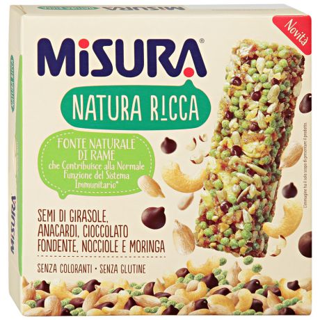 Батончик Misura "Natura ricca"с семечками подсолнечника кешью темным шоколадом 84г