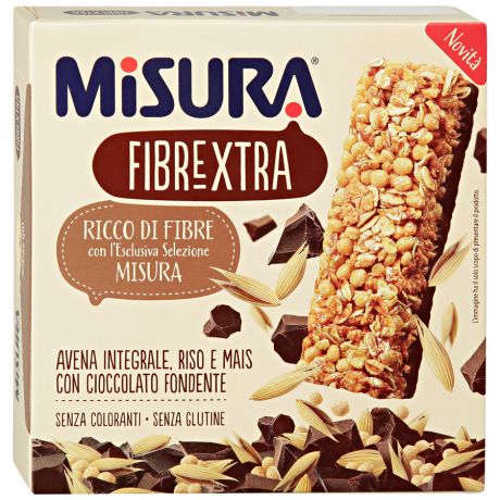 Батончик Misura "Fibrextra" цельнозерновой c овсом рисом кукурузой темным шоколадом, 81г
