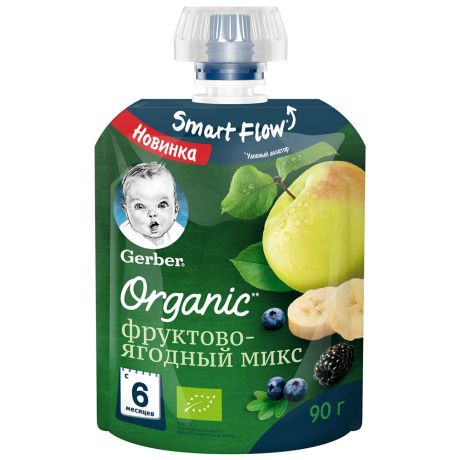 Пюре Gerber Organic фруктово-ягодныймикс без сахара с 6 месяцев 90 г