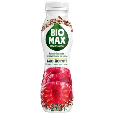 Биойогурт BioMax с малиной семенами льна и киноа 1.6% 270 г