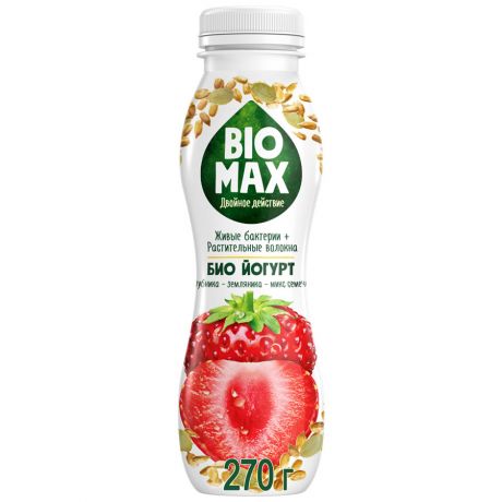 Биойогурт BioMax с клубникой земляникой и миксом семечек 1.9% 270 г
