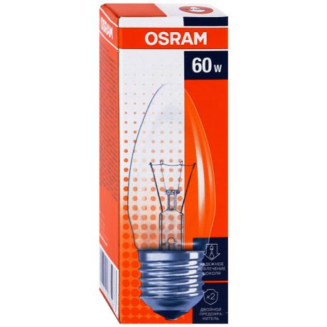 Лампа накаливания Osram B35 свеча 60W E27 230V прозрачная