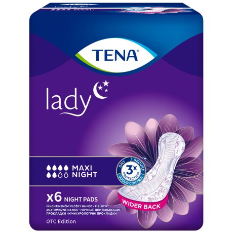 Прокладки урологические женские Tena Lady Макси Ночные 6 капель 6 штук