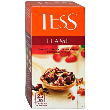 Напиток Tess Flame чайный со вкусом и ароматом земляники с розовым перцем 25 пакетиков по 2 г