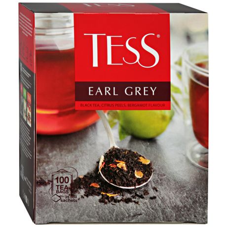Чай Tess Earl Grey черный с ароматом бергамота 100 пакетиков по 1.8 г