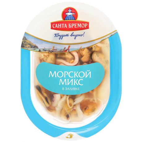 Коктейль Санта Бремор из морепродуктов Морской микс в заливке 0,18кг