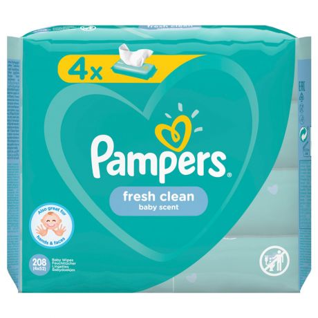 Влажные салфетки детские Pampers Fresh Clean 4 упаковки по 52 штуки