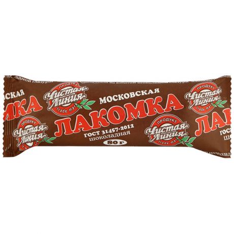 Мороженое Чистая Линия Лакомка Московская пломбир шоколадный во взбитой шоколадной глазури 80 г