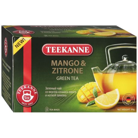 Чай Teekanne Mango Zitrone зеленый мелкий со вкусом сочного манго и ноткой лимона 20 пакетиков по 1.5 г
