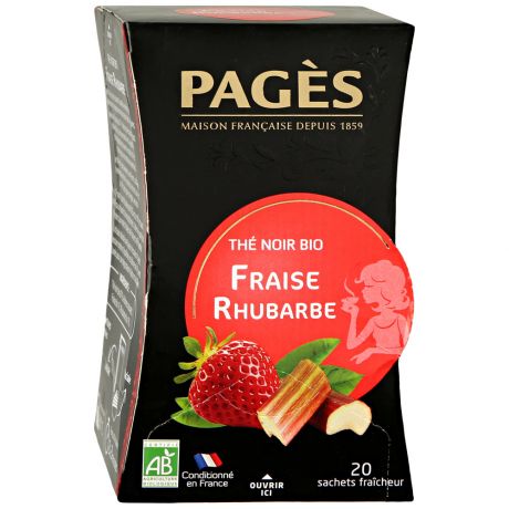 Чай Pages Fraise Rhubarbe Bio черный с ароматом клубники и ревеня 20 пакетиков по 1.8 г