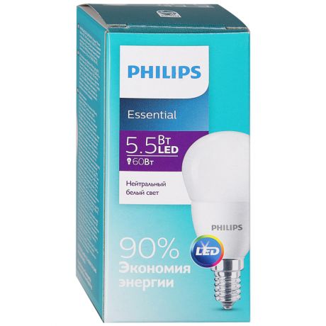 Лампа светодиодная Philips шар 5,5W Е14 матовая свет холодный