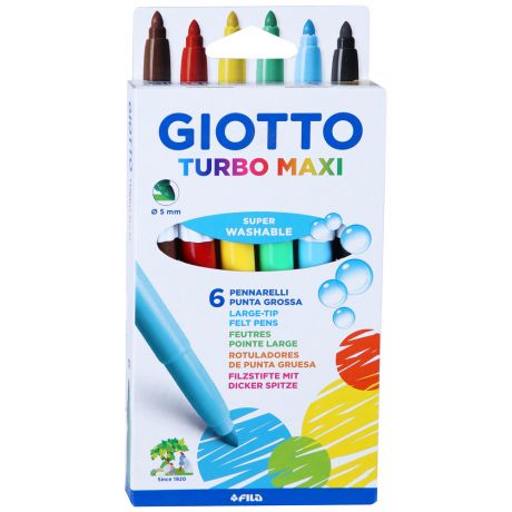 Фломастеры Giotto Turbo Maxi утолщенные на водной основе 6 цветов