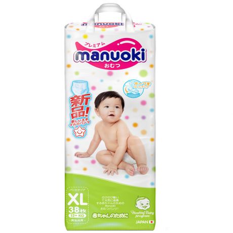 Подгузники-трусики Manuoki XL (12+ кг, 38 штук)