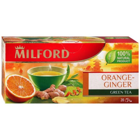 Чай Milford Orange Ginger зеленый с ароматом апельсина и имбиря 20 пакетиков по 1.75 г