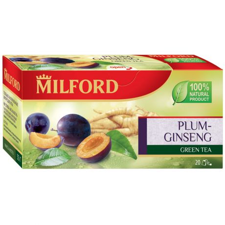 Чай Milford Plum Ginseng зеленый с ароматом сливы 20 пакетиков по 1.75 г