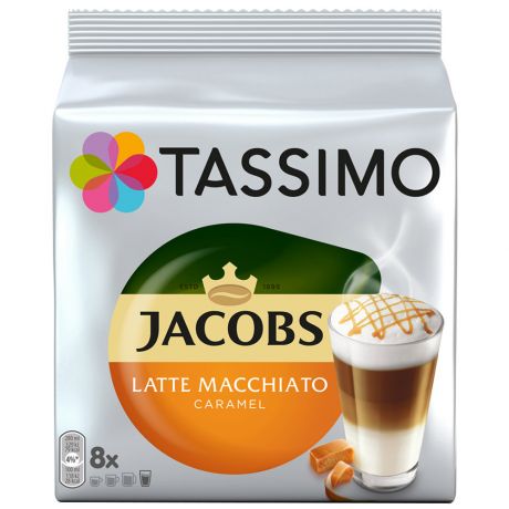 Капсулы Tassimo Jacobs Latte Macchiato 16 штук (эспрессо 8 штук по 7 г + молочный напиток 8 штук по 26.5 г)