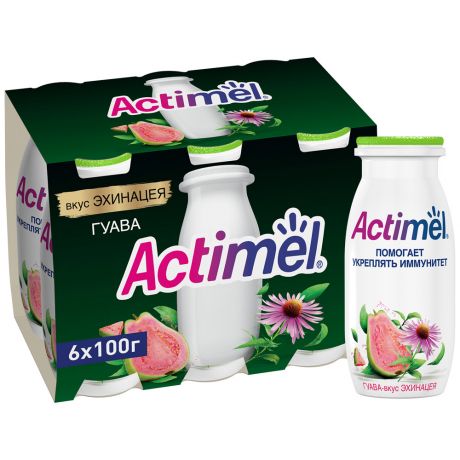 Продукт Actimel кисломолочный гуава-эхинацея 2.5% 6 штук по 100 г