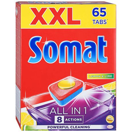 Таблетки для посудомоечной машины Somat All in One Лимон лайм 65 штук