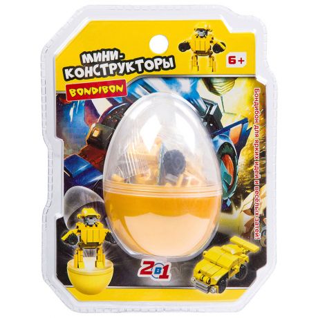 Мини-конструктор Bondibon Робот-машина в желтом яйце 2в1 (51 деталь)