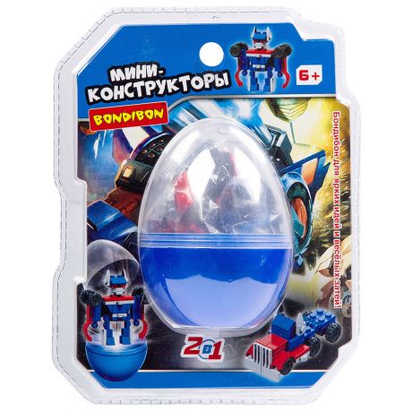Мини-конструктор Bondibon Робот-машина в синем яйце 2в1 (66 деталей)