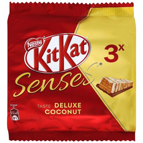 Шоколад KitKat Senses Кокос Делюкс 3х белый со вкусом кокоса и молочный шоколад со вкусом миндаля с хрустящей вафлей вку