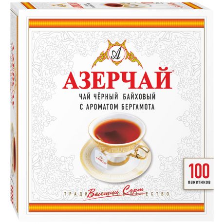 Чай Азерчай черный с бергамотом 100 пакетиков по 2 г