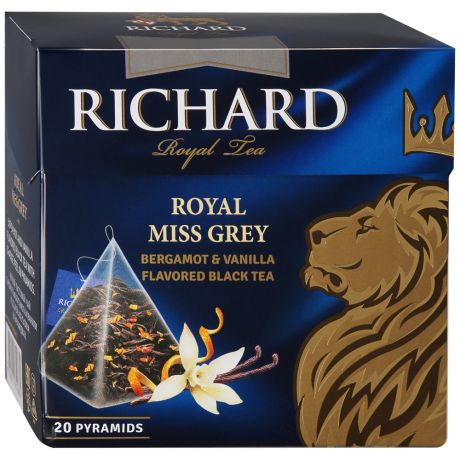 Чай Richard Royal Miss Grey черный листовой с ароматом бергамота и ванили 20 пирамидок по 1.7 г