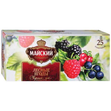 Чай Майский Лесные Ягоды черный с ароматом лесных ягод 25 пакетиков по 1.5 г