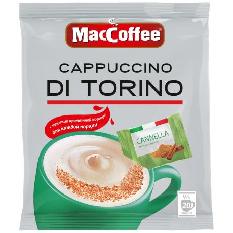 Напиток MacCoffee Cappuccino di Torino кофейный порционный растворимый 3 в 1 20 пакетиков по 25.5 г