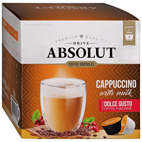 Капсулы Absolut Drive Cappuccino 16 штук (черные капсулы 8 штук по 6 г + белые капсулы 8 штук по 17 г)