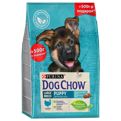 Корм сухой Dog Chow для щенков крупных пород с индейкой 2кг + 0,5кг