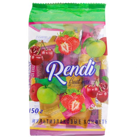 Конфеты Rendi мультизлаковые Fruit mix со вкусом клубники, вишни, яблока пакет 0,15кг