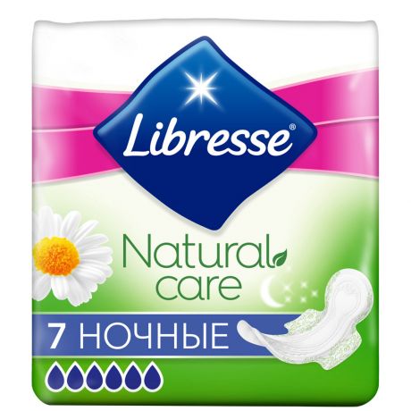 Прокладки Libresse Natural Care Maxi Ночные с ароматом алоэ вера и ромашки 6 капель 7 штук