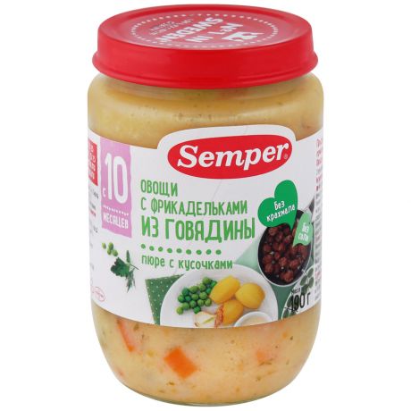 Пюре Semper с овощами и фрикадельками из говядины без сахара с 10 месяцев 190 г
