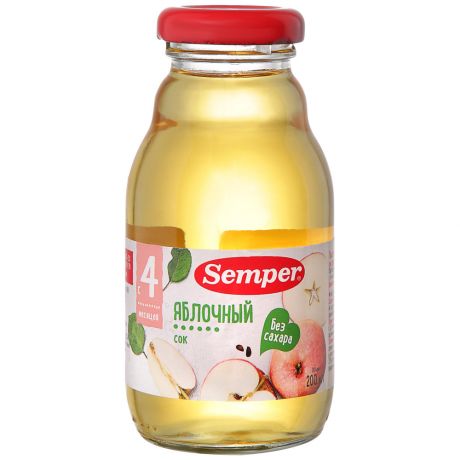 Сок Semper с яблоком осветленный восстановленный без сахара с 4 месяцев 200 мл