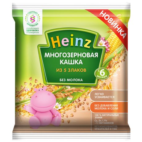 Каша 5 злаков Heinz безмолочная быстрорастворимая с 6 месяцев 30 г