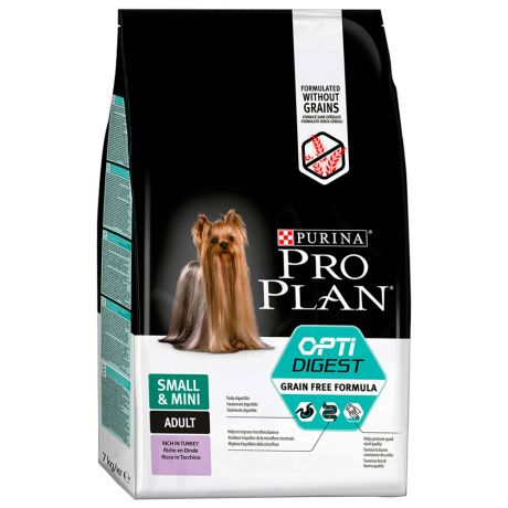 Корм сухой беззерновой Pro Plan для взрослых собак мелких и карликовых пород с чувствительным пищеварением индейка 7 кг
