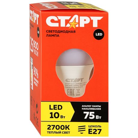 Лампа светодиодная Старт Eco Led GLS E27 10W свет тёплый