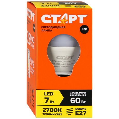Лампа светодиодная Старт Eco Led shpere E27 7W свет теплый
