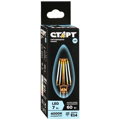 Лампа филаментная Старт Led F-Candle E14 7W свет холодный