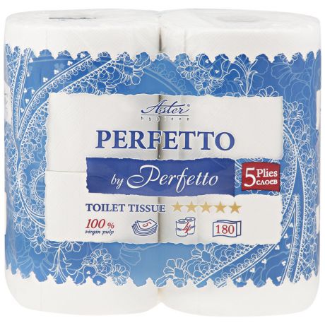 Бумага туалетная Aster Perfetto by Perfetto белая 5-слойная 4 рулона