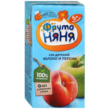 Сок ФрутоНяня с яблоком и персиком с мякотью восстановленный без сахара с 5 месяцев 200 мл