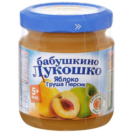 Пюре Бабушкино Лукошко с яблоком грушей и персиком без сахара с 5 месяцев 100 г