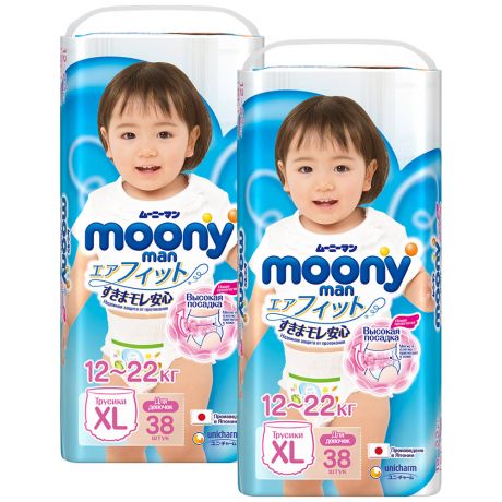 Подгузники-трусики для девочек Moony XL (12-22 кг, 76 штук)
