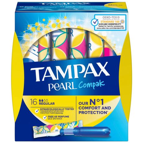 Тампоны Tampax Compak Pearl regular duo 2 капли 16 штук