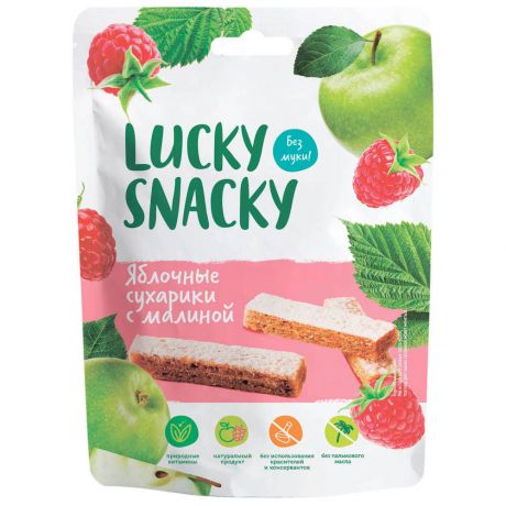 Пастилки Lucky Snacky Яблочные сухарики с малиной пак 25г