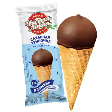 Мороженое Чистая линия Трубочка сахарная ванильная в шоколадной глазури 70 г