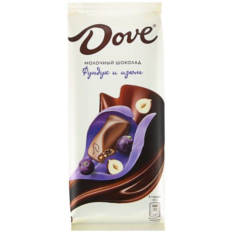 Шоколад Dove молочный фундук изюм 90г