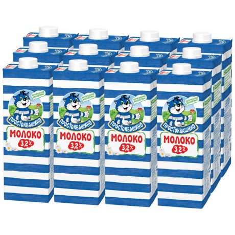 Молоко Простоквашино ультрапастеризованное 3.2% 12 штук по 950 мл